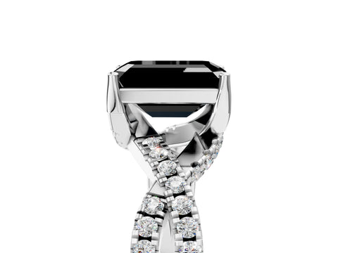 Silver Fancy Black Emerald Cut Solitaire Twist Pave Diamond Engagement Ring with Prong Setting_72