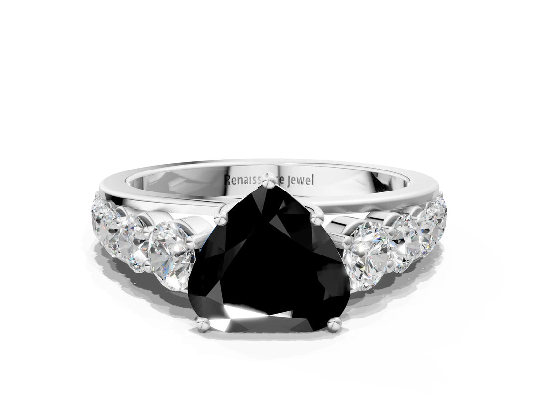 Silver Fancy Black Heart Cut Brilliant Diamond Pavé Band with Six-Prong Setting_18