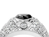 Silver Fancy Black Heart Cut Brilliant Halo Pave Diamond Milgrain Ring_10