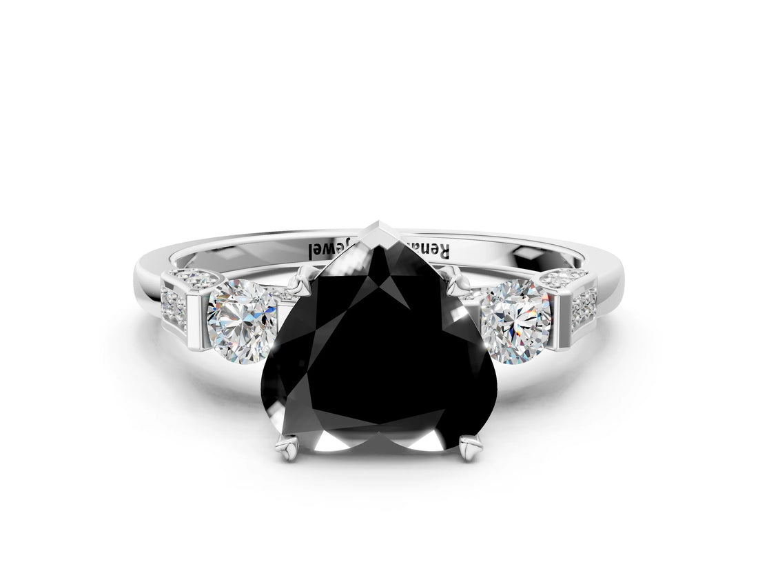 Silver Fancy Black Heart Cut Brilliant Three-Stone Pave Band with Four-Prong Setting_6