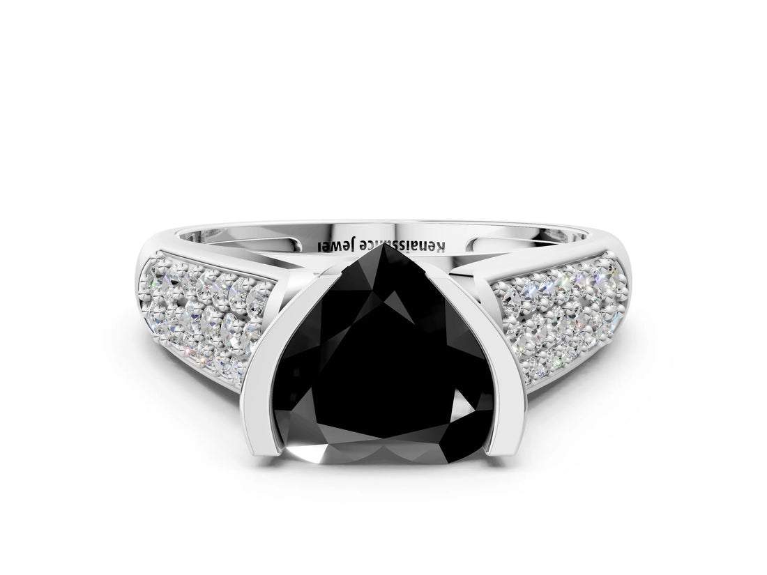 Silver Fancy Black Heart Cut Cut Diamond Channel Set Pave Band with Tension Prong Setting_6