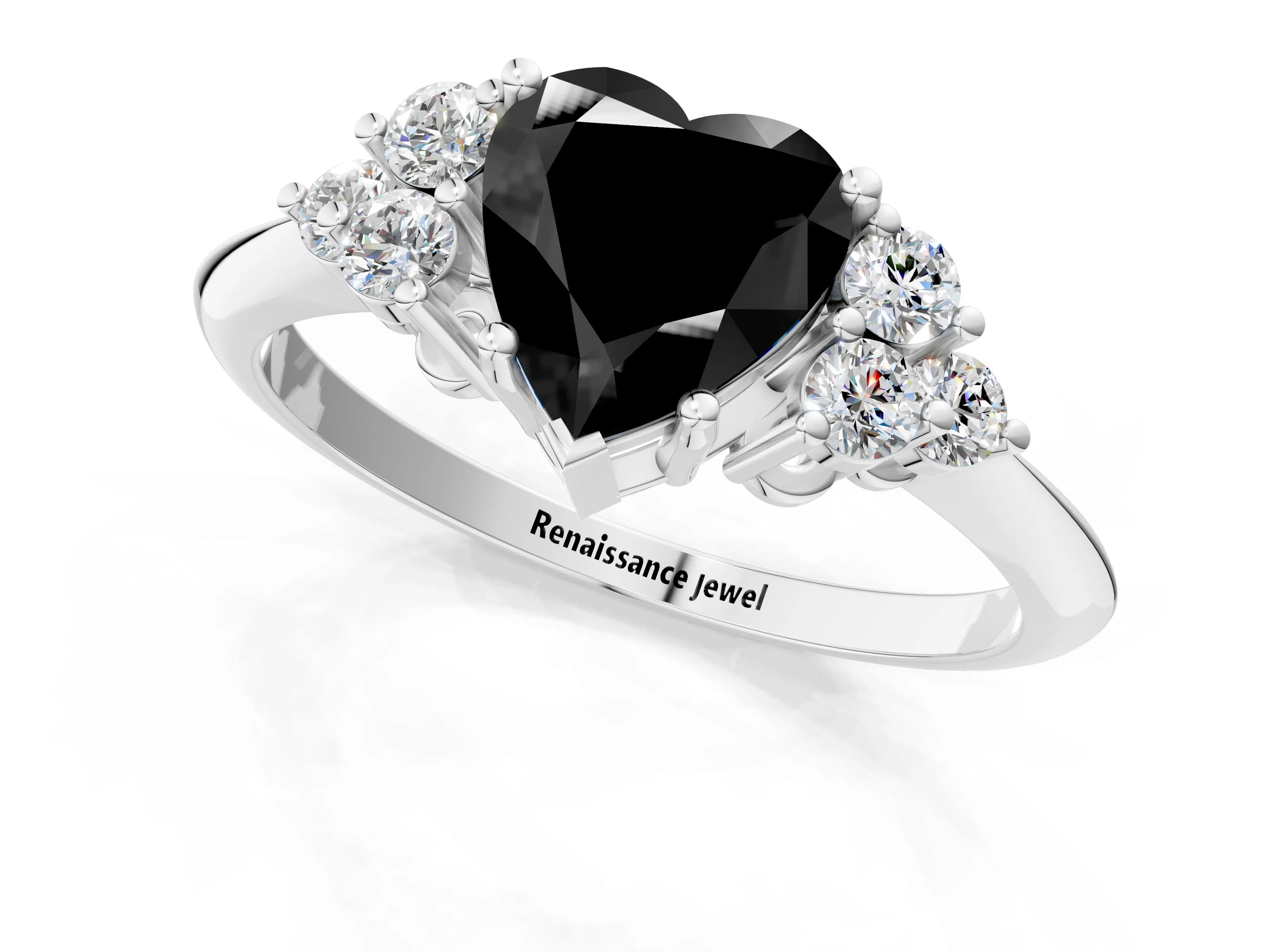 Silver Fancy Black Heart Cut Cut Diamond Cluster Ring with Solitaire Band and Four-Prong Setting_20