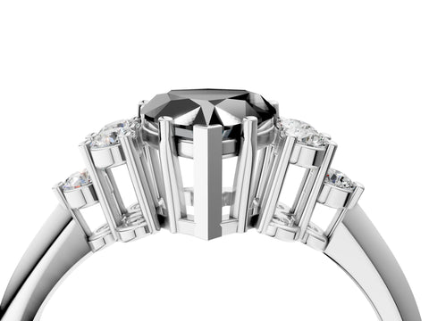 Silver Fancy Black Heart Cut Cut Diamond Cluster Ring with Solitaire Band and Four-Prong Setting_23