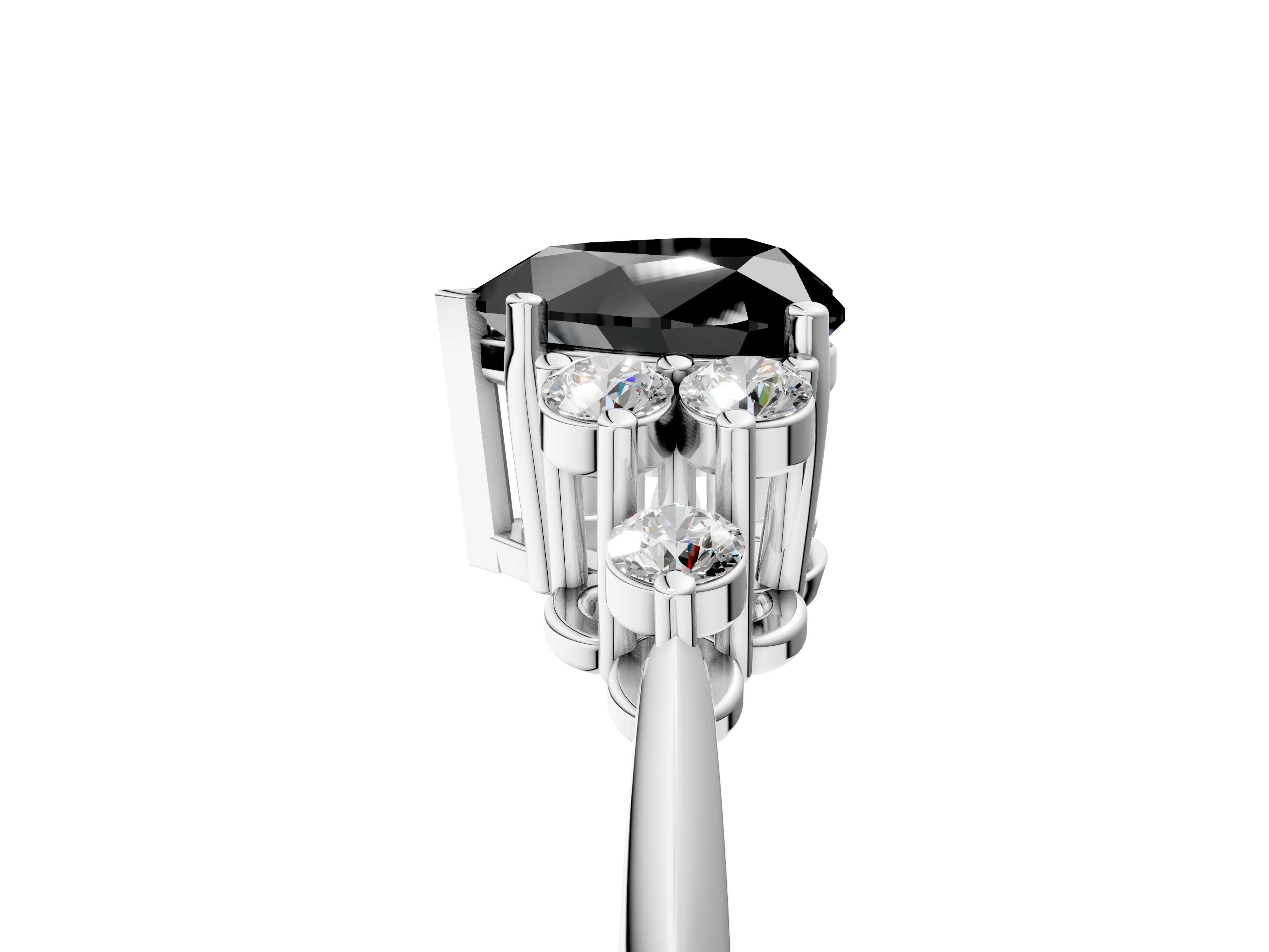 Silver Fancy Black Heart Cut Cut Diamond Cluster Ring with Solitaire Band and Four-Prong Setting_24