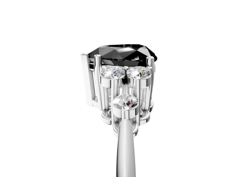 Silver Fancy Black Heart Cut Cut Diamond Cluster Ring with Solitaire Band and Four-Prong Setting_24