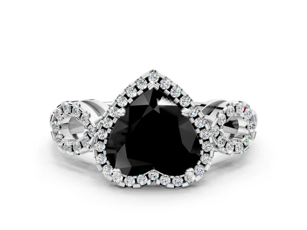 Sterling Silver Heart-Shaped Pave Infinity Halo Engagement Ring Setting for Black Center