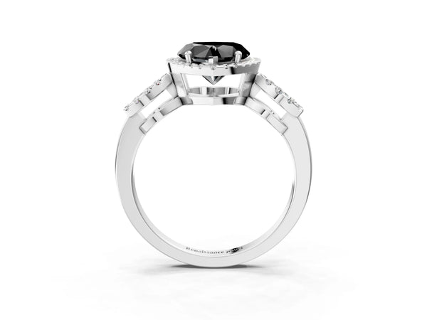 Sterling Silver Heart-Shaped Pave Infinity Halo Engagement Ring Setting for Black Center