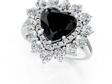 Silver Fancy Black Heart Cut Diamond Floral Double Halo Engagement Ring with Prong Setting_145
