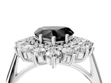 Silver Fancy Black Heart Cut Diamond Floral Double Halo Engagement Ring with Prong Setting_46