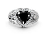Silver Fancy Black Heart Cut Diamond Halo Ring with Split Shank and Bezel Accents and Four-Prong Setting_6