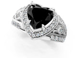 Silver Fancy Black Heart Cut Diamond Halo Ring with Split Shank and Bezel Accents and Four-Prong Setting_7