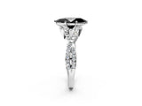 Silver Fancy Black Heart Cut Diamond  Halo Twist Band Solitaire Prong Setting Ring_14