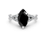 Silver Fancy Black Heart Cut Diamond  Halo Twist Band Solitaire Prong Setting Ring_24