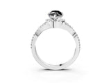 Silver Fancy Black Heart Cut Diamond  Halo Twist Band Solitaire Prong Setting Ring_27