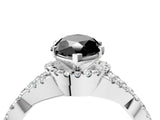 Silver Fancy Black Heart Cut Diamond  Halo Twist Band Solitaire Prong Setting Ring_28