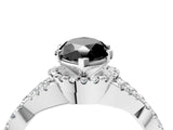 Silver Fancy Black Heart Cut Diamond  Halo Twist Band Solitaire Prong Setting Ring_4