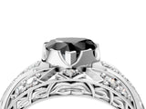 Silver Fancy Black Heart Cut Diamond Pave Art Deco Split Shank Ring with Four-Prong Setting_10