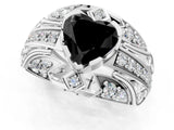Silver Fancy Black Heart Cut Diamond Pave Art Deco Split Shank Ring with Four-Prong Setting_7