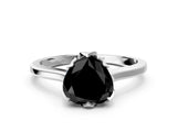 Silver Fancy Black Heart Cut Diamond Solitaire Ring with Flower Prong Setting and Classic Band_12