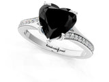 Silver Fancy Black Heart Cut Diamond Solitaire Ring with Pavé Band and Prong Setting_13