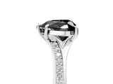 Silver Fancy Black Heart Cut Diamond Solitaire Ring with Pavé Band and Prong Setting_17