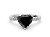 Silver Fancy Black Heart Cut Diamond Solitaire Ring with Round  Pavé Band and Four-Prong Setting_36