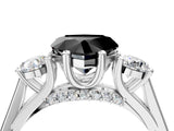 Silver Fancy Black Heart Cut Diamond Three-Stone Engagement Ring with Prong Setting and Pavé Band_10
