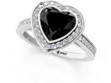 Silver Fancy Black Heart Cut Halo Bezel Diamond Pave Band Ring_7