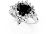 Silver Fancy Black Heart Cut Halo Diamond Cluster Ring with Marquise and Round Stones on a White Gold Band with Prong Setting_1