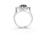 Silver Fancy Black Heart Cut Halo Diamond Cluster Ring with Marquise and Round Stones on a White Gold Band with Prong Setting_3