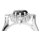 Silver Fancy Black Heart Cut Halo Diamond Cluster Ring with Marquise and Round Stones on a White Gold Band with Prong Setting_4