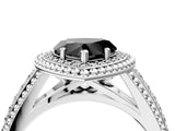 Silver Fancy Black Heart Cut Halo Diamond Ring with Beaded Split Shank and Four-Prong Setting_10