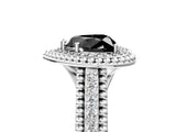 Silver Fancy Black Heart Cut Halo Diamond Ring with Beaded Split Shank and Four-Prong Setting_11