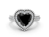 Silver Fancy Black Heart Cut Halo Diamond Ring with Beaded Split Shank and Four-Prong Setting_6