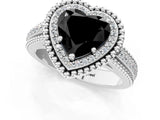 Silver Fancy Black Heart Cut Halo Diamond Ring with Beaded Split Shank and Four-Prong Setting_7
