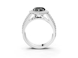 Silver Fancy Black Heart Cut Halo Diamond Ring with Beaded Split Shank and Four-Prong Setting_9