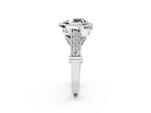 Sterling Silver Heart-Shaped Vintage Bezel Halo Engagement Ring Setting for Black Center
