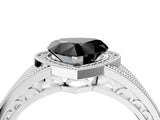 Silver Fancy Black Heart Cut Halo Diamond Split Shank Ring with Prong Setting_10