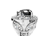 Silver Fancy Black Heart Cut Halo Milgrain Diamond Engagement Ring with Leaf Band and Four-Prong Setting_11
