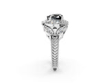 Silver Fancy Black Heart Cut Halo Milgrain Diamond Engagement Ring with Leaf Band and Four-Prong Setting_8