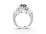 Silver Fancy Black Heart Cut Halo Milgrain Diamond Engagement Ring with Leaf Band and Four-Prong Setting_9