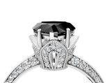 Silver Fancy Black Heart Cut Solitaire Split Shank Pave Diamond Engagement Ring with Four-Prong Setting_136