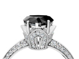 Silver Fancy Black Heart Cut Solitaire Split Shank Pave Diamond Engagement Ring with Four-Prong Setting_46