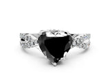 Silver Fancy Black Heart Cut Solitaire Twist Pave Diamond Engagement Ring with Prong Setting_54