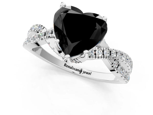 Sterling Silver Heart-Shaped Twisted Split Shank Engagement Ring Setting for Black Center