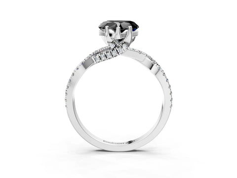 Silver Fancy Black Heart Cut Solitaire Twist Pave Diamond Engagement Ring with Prong Setting_57