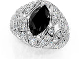 Silver Fancy Black Marquise Cut Brilliant Halo Pave Diamond Milgrain Ring_7