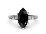Silver Fancy Black Marquise Cut Brilliant Split Shank Pave Solitaire Ring with Four-Prong Setting_12