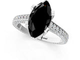 Silver Fancy Black Marquise Cut Brilliant Split Shank Pave Solitaire Ring with Four-Prong Setting_13