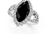 Silver Fancy Black Marquise Cut Cut Diamond Halo Engagement Ring with Open Split Pavé Band_7